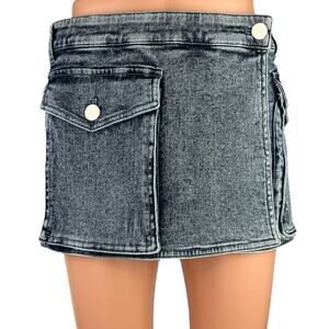 NEW Revolve h:ours Suki Gray Pocket Wrap Denim Cargo Micro Mini Jeans Skirt S